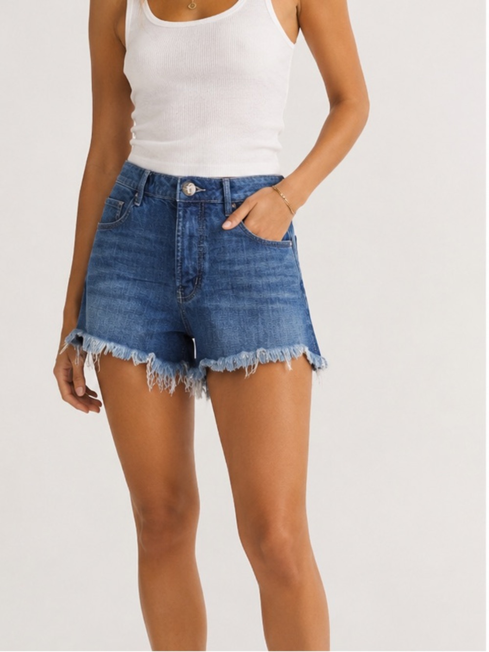 One Teaspoon Distressed High Rise High Low Raw Hem Blue Denim Shorts size 27